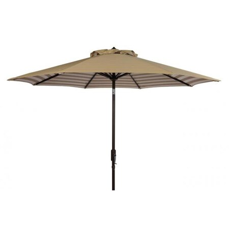 Safavieh 9 ft. Athens Inside Out Striped Crank Outdoor Auto Tilt Umbrella; Beige & White PAT8007B
